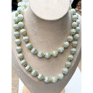Vintage Style Light mint green Satin threaded Bead Necklace With Gold Accents Do